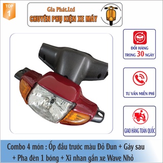 [Có bán lẻ] Combo ốp đầu trước màu ĐỎ ĐUN gắn xe Wave Thái, ZX, Wave 110 đời 1997-2006 đủ ốp đầu, gáy, pha đèn, xi nhan