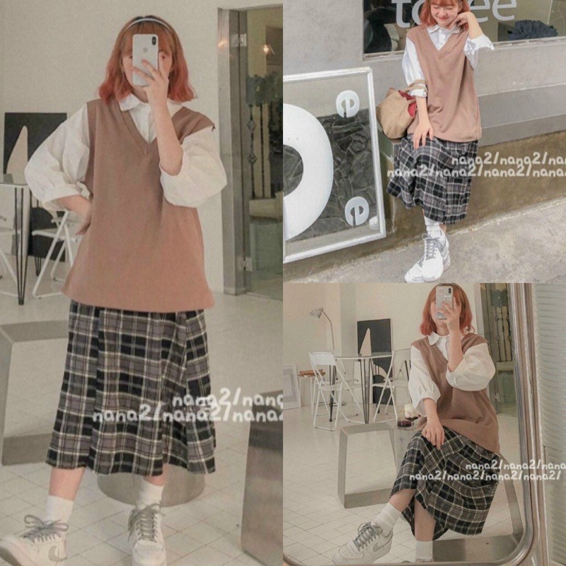 Chân Váy CARO SKIRT quốc dân form suông dài chuẩn dễ phối chất vải dày dặn lưng chun rộng có co giãn | BigBuy360 - bigbuy360.vn