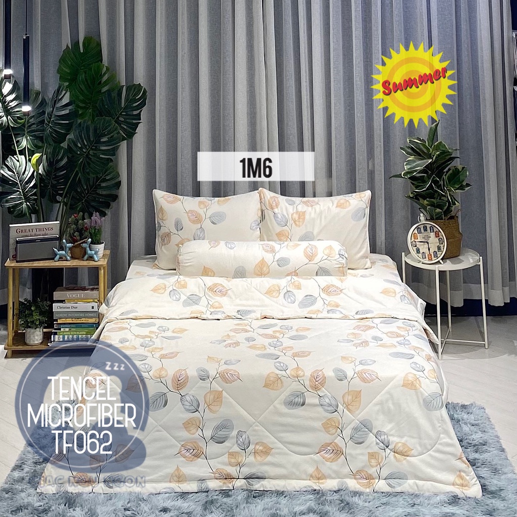Set chăn ga gối lụa Tencel Microfiber, Bộ 5 món ga gối mền cao cấp không nhăn không xù