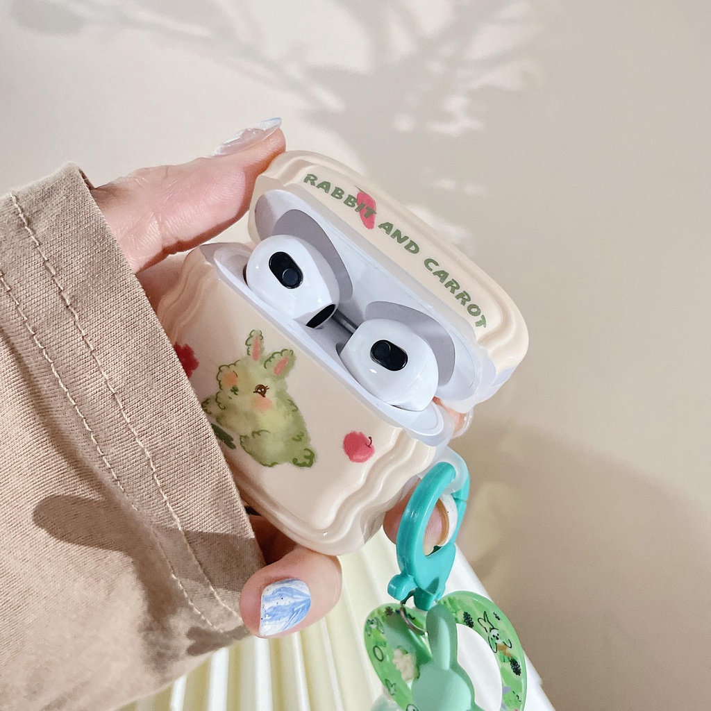 Vỏ Bảo Vệ Hộp Sạc Tai Nghe Bluetooth AirPods pro 1 / 2 3 2021 gen3 Bằng Silicon tpu Mềm Hình Thỏ Hoạt Hình Chống Sốc Kèm Móc Khóa Ngọc Trai
