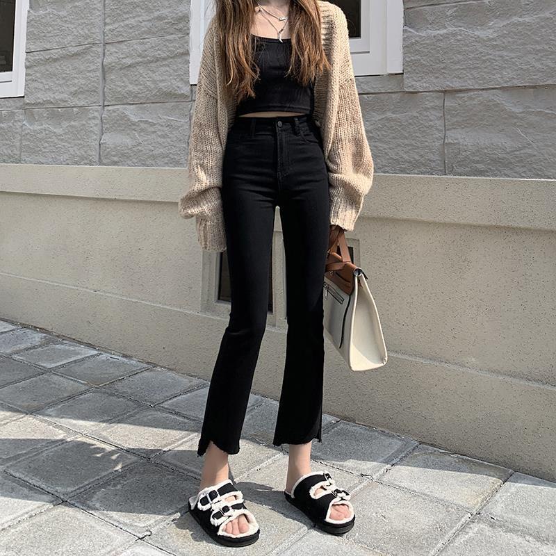 Jiashucheng Quần Jean Dài Tới Mắt Cá Chân Eo Cao Dáng Rộng Rách Dài Tới Mắt Cá Chân @ -