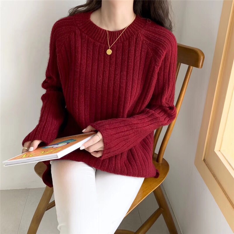 Áo len nữ chui đầu form rộng chất dày phong cách Hàn