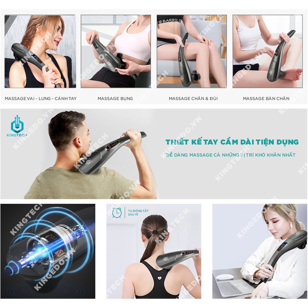 Máy Massage Cầm Tay Đa Năng KINGTECH KT-1768 - Máy Đấm Lưng 6 Đầu, Pin Sạc, Matxa Cổ Vai Gáy, Chân, Tay, Lưng