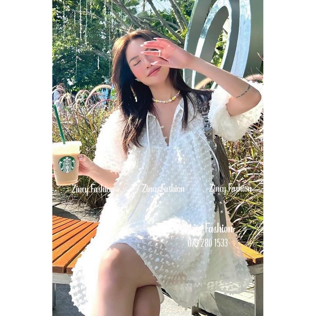 Đầm babydoll tay phồng voan xù có lót váy tiểu thư dáng xoè dễ thương Kèm hình thật