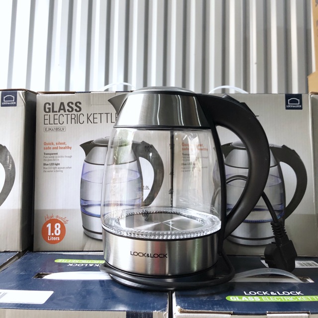 Ấm đun siêu tốc Lock&lock EJK418SLV, siêu tốc thuỷ tinh dung tích 1,8L - Hàng Chính Hãng
