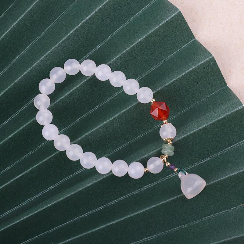 [Hàng Mới Về] Vòng Tay Đá Mã Não Trắng Cỡ Nhỏ Tươi Mới Mùa Xuân Hè Cho Nữ