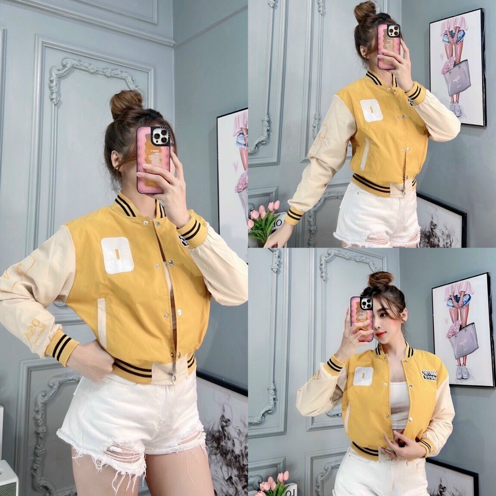 Áo Khoác Dù Bomber Kiểu Crotop In Số 0 Nút Bấm From Siêu Xinh