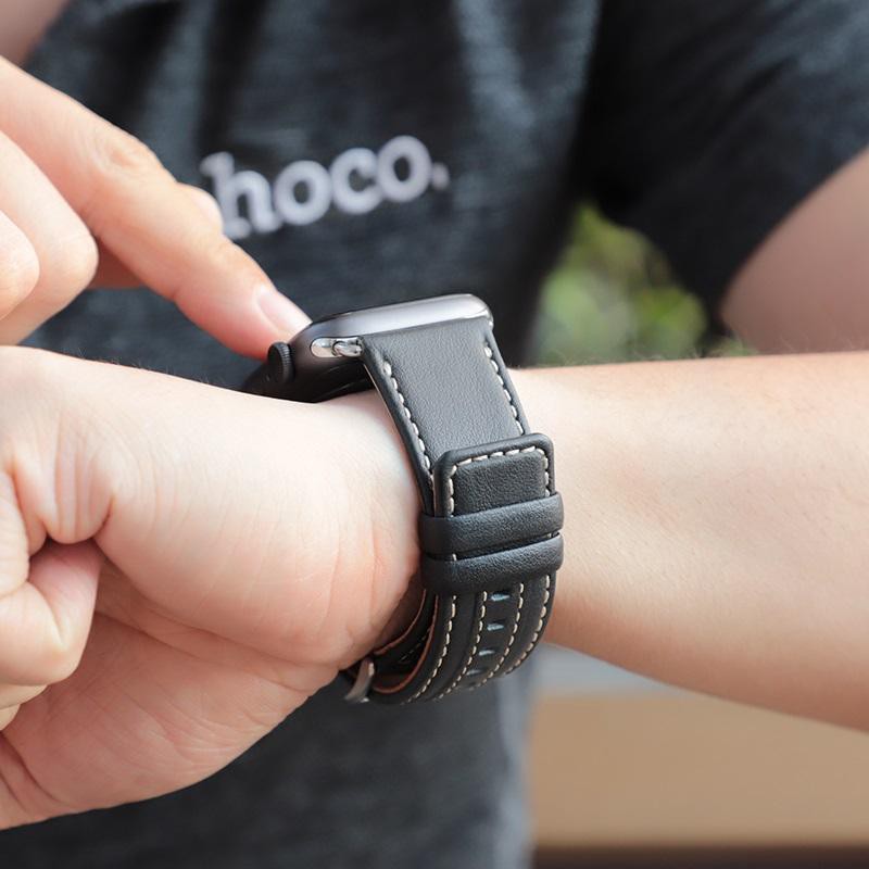 Dây đeo đồng hồ bằng da Hoco cho Apple Watch khóa làm bằng vật liệu thép không gỉ 316L