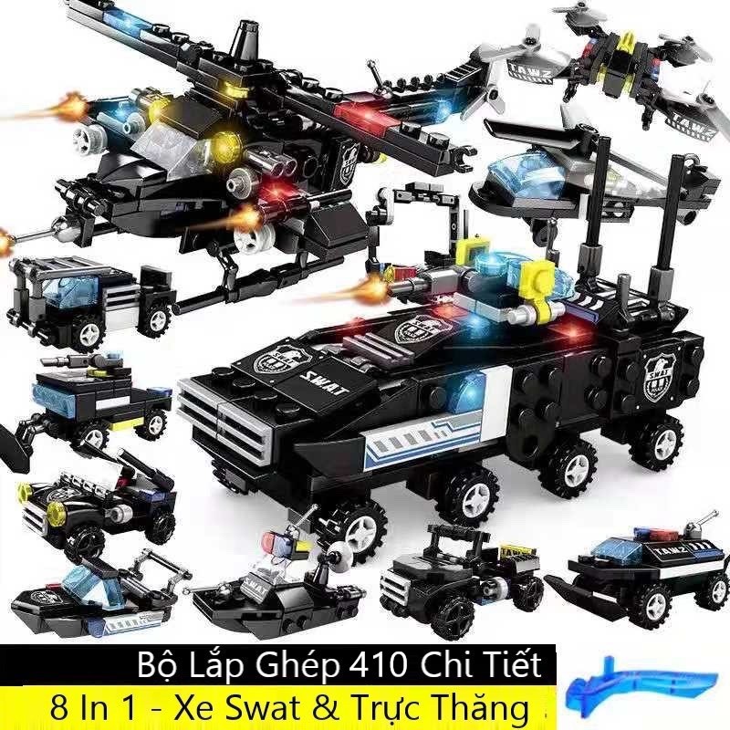 [410 CHI TIẾT-HÀNG CHUẨN] BỘ ĐỒ CHƠI XẾP HÌNH CẢNH SÁT, Lắp Ghép OTO, MÁY BAY, Lắp Ráp ROBOT - 15 TẠO HÌNH