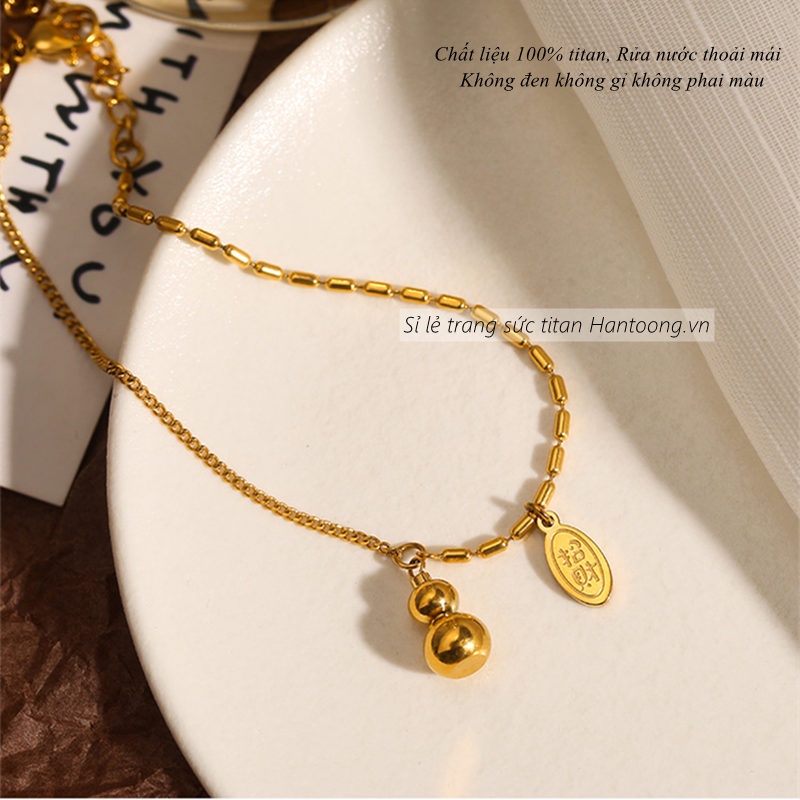 Lắc chân nữ bằng titan không gỉ mặt hình hồ lô tài lộc thanh lịch thời trang mới