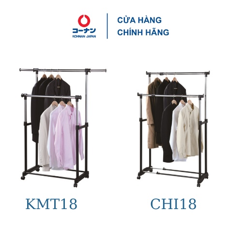 Sào phơi đồ quần áo KOHNAN KMT18-6765/CHI18-9622W 2 tầng đôi có bánh xe