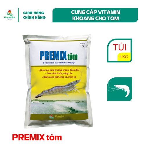 Vemedim Premix tôm, cung cấp vitamin, khoáng cho tôm, giúp tôm phát triển tốt, gói 1kg