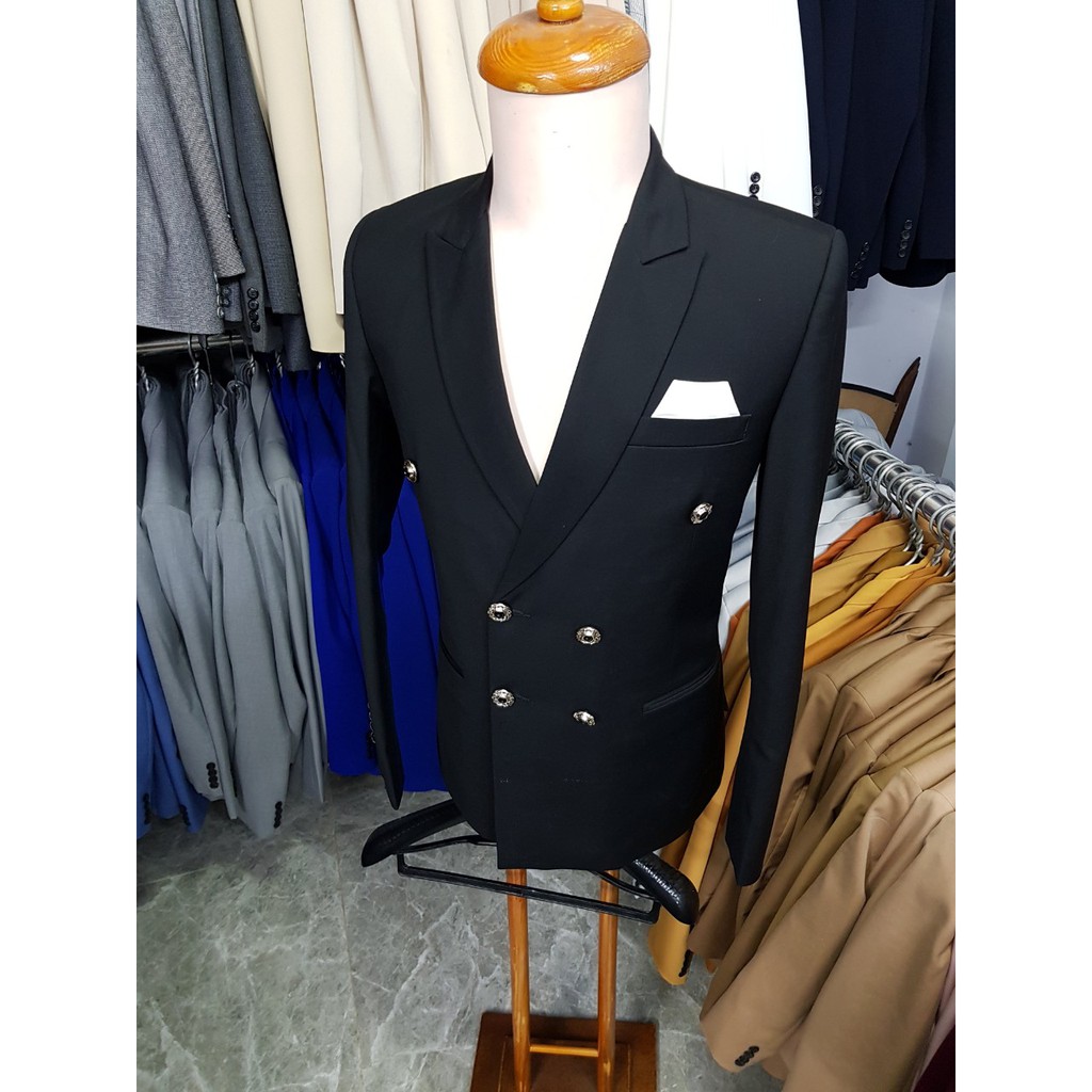 Áo vest nam ôm body mẫu 6 nút chất vải dày mịn co giãn màu đen