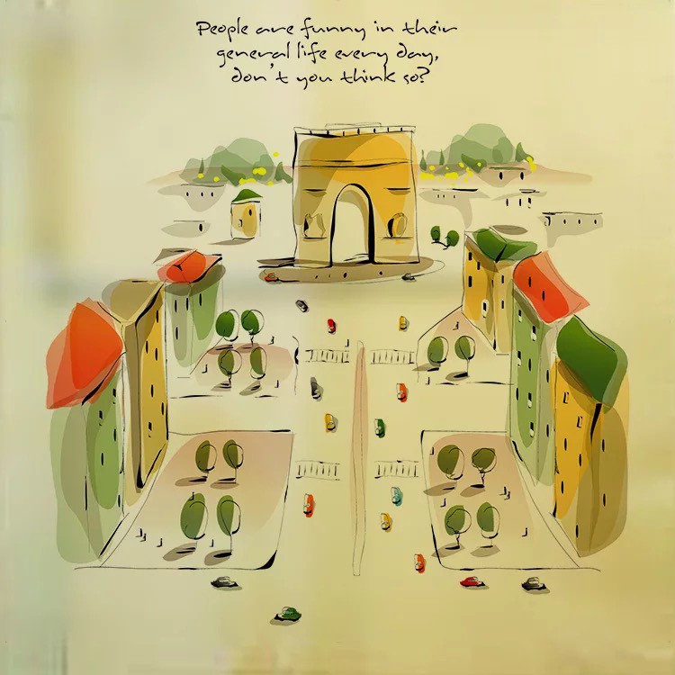 Decal trang trí kính cao cấp mẫu tranh vẽ nhà (60cm x 58cm)