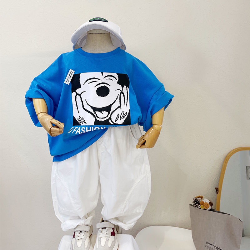 Áo Thun Cotton Tay Ngắn Cổ Tròn In Họa Tiết Hoạt Hình Mickey Dành Cho Trẻ Em