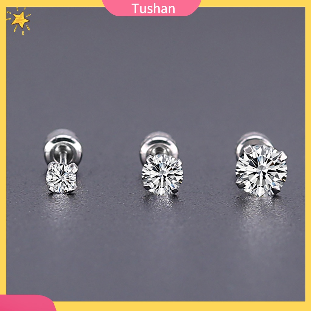 Hoa tai thép titan nạm đá Zircon tròn thời trang làm quà tặng Unisex