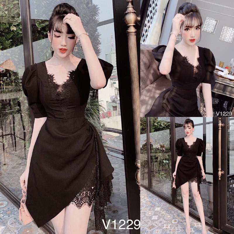 [ xả kho ] MiD Đầm ren umi đen V1229 sexy thiết kế kèm ảnh thật