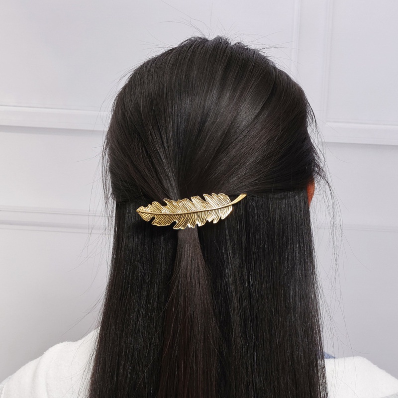 Kẹp Tóc Hình Lông Vũ Bằng Kim Loại Phong Cách Vintage Thanh Lịch Cho Nữ