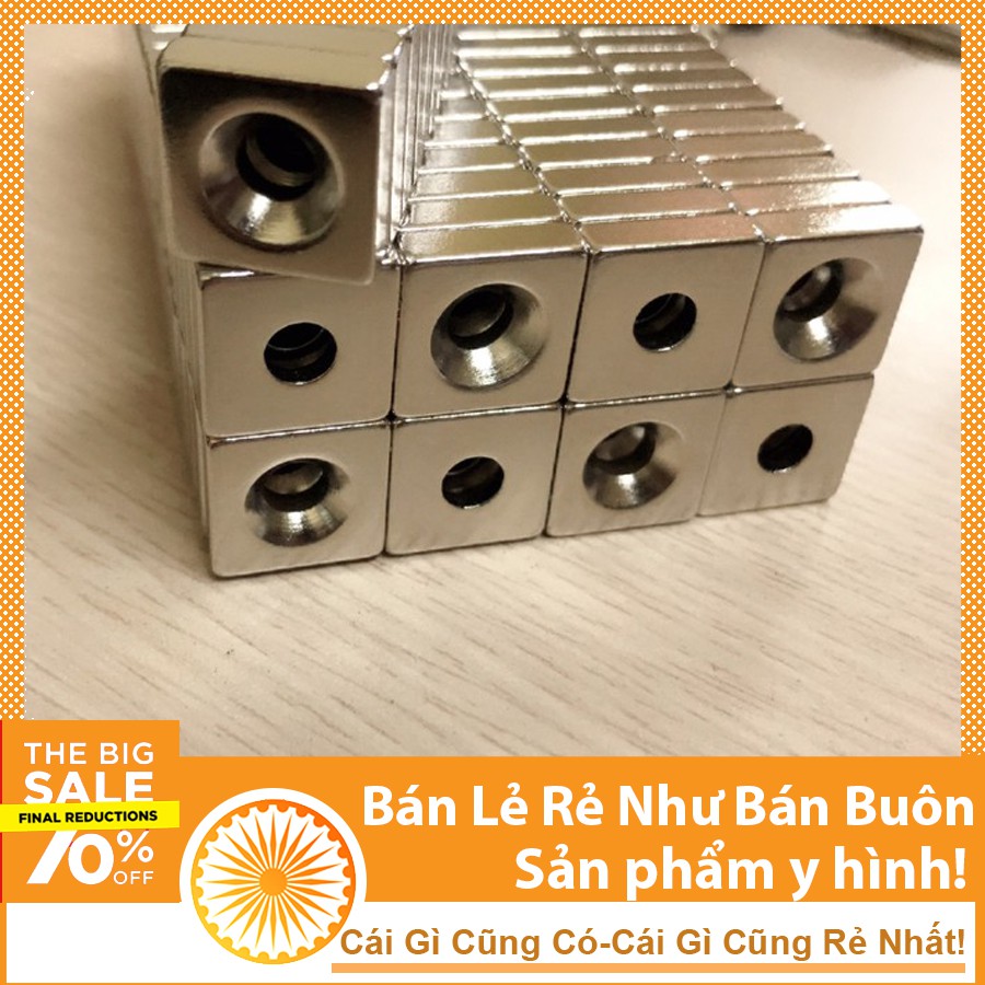 Nam châm trắng chữ nhật có lỗ vát bắt vít kích thước 15*15*5 lỗ 6mm