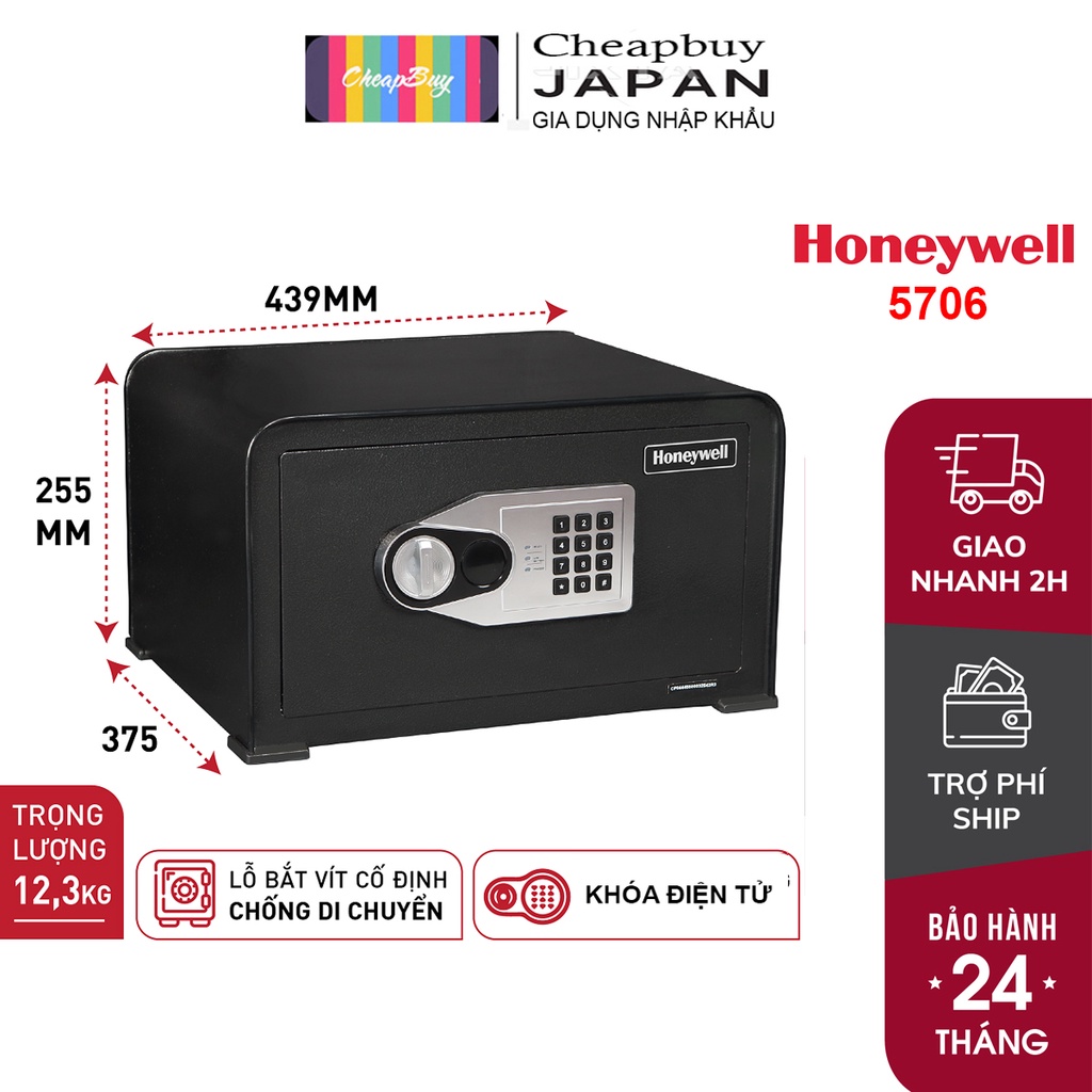 Két sắt điện tử mini nhập khẩu Honeywell 5706, két sắt an toàn khoá điện tử gia đình, khách sạn, resort