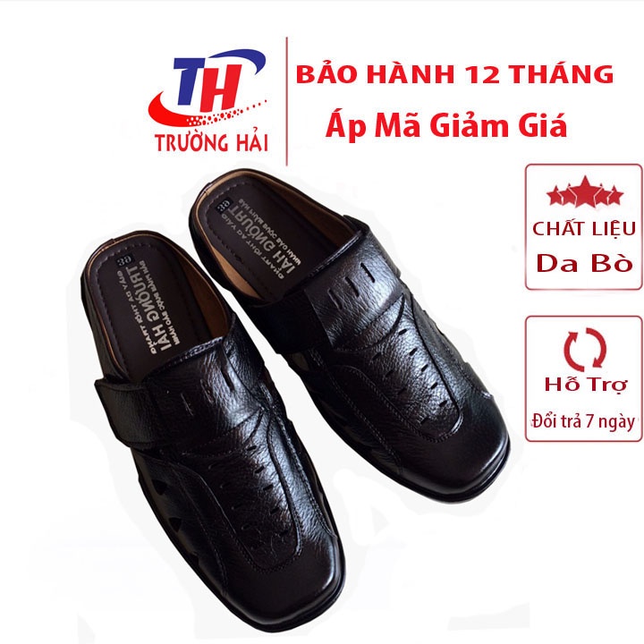 Dép bit mũi nam da bò cao cấp Mùa Hè Màu Đen Trường Hải May đế chắc chắn TH1320