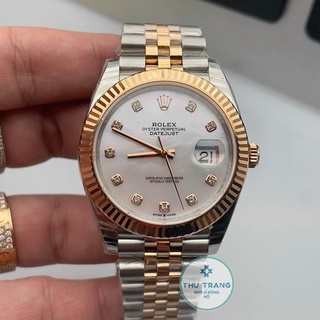 Đồng hồ Nam Rolex máy nhật, mẫu classic, mặt trắng khảm trai viền vàng, dây kim loại, dòng cơ Automatic size 39mm-40mm