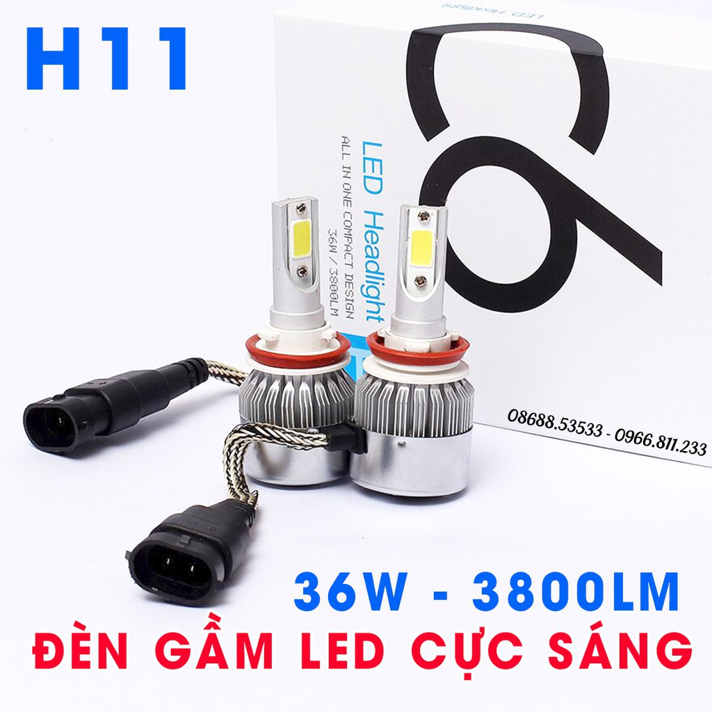 01 bóng đèn LED gầm ô tô chân H8 H9 H11 C6 siêu sáng 36W