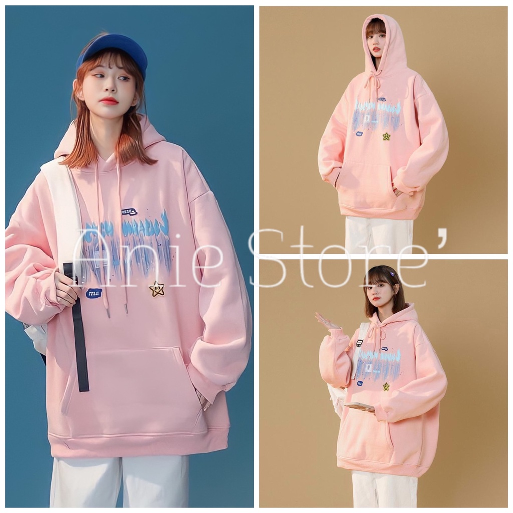 Áo Hoodie Nỉ Nữ Chữ Loang Màu Hồng 🦋 Áo Khoác Nỉ Ngoại Dáng Rộng Mũ Trùm 🦋