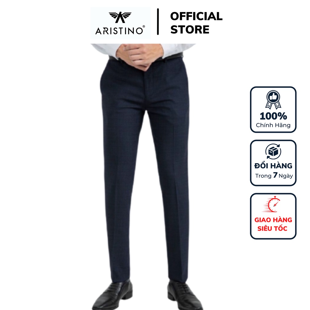 Quần tây nam Aristino quần âu nam màu xanh tím than 25 kẻ kiểu dáng slim fit polyeste cao cấp chính hãng ATR01001