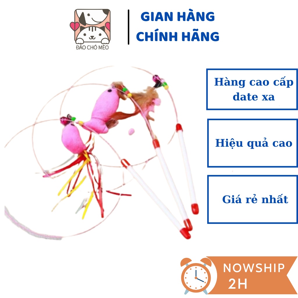 Cần Câu Mèo Dây Thép Đồ chơi cho mèo hình con cá bằng bông nỉ, cần câu mèo lông vũ - Đảo Chó Mèo Official