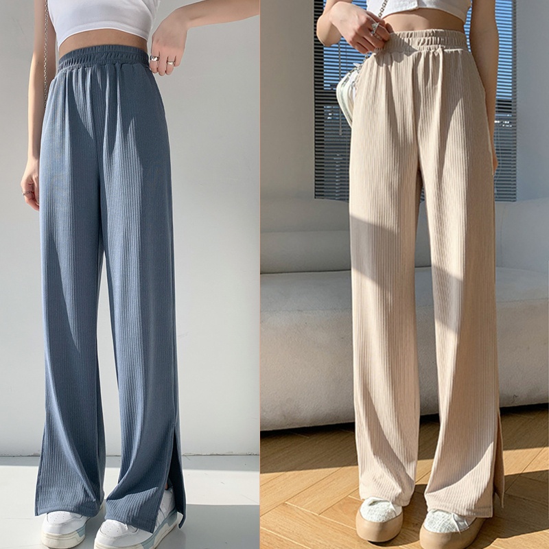 Quần ống rộng Lưng Cao Co Giãn Màu Sắc Trơn Phong Cách Vintage Dành Cho Nữ