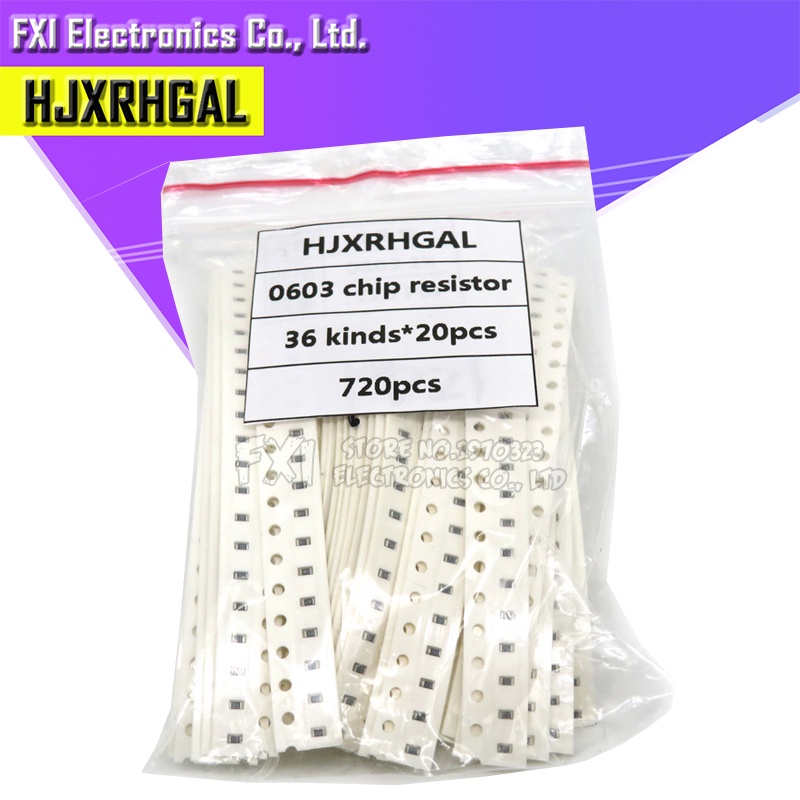 Set 20 Điện Trở 36 Giá Trị = 720 Mẫu 0603 1ohm-10Ohm SMD 5% Tự Làm Chuyên Dụng