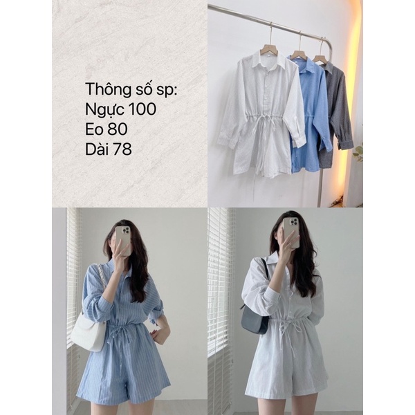 Jumpsuit Kẻ Sọc Dây Rút