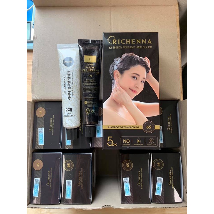 Thuốc nhuộm tóc phủ bạc dạng gội Richenna EZ Perfume Speedy Hair Color 60g x2