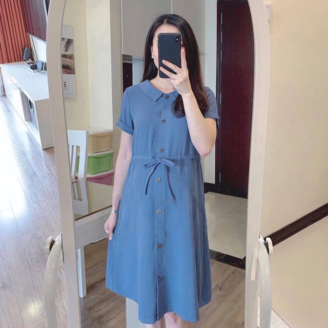 Đầm bầu thắt eo nút mở cho mẹ sau sinh