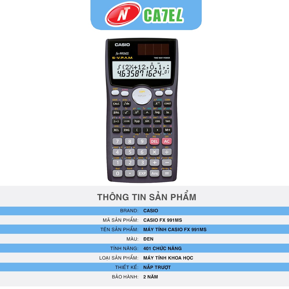Máy tính CASIO FX 991MS hàng chính hãng bảo hành 2 năm NT CATEL