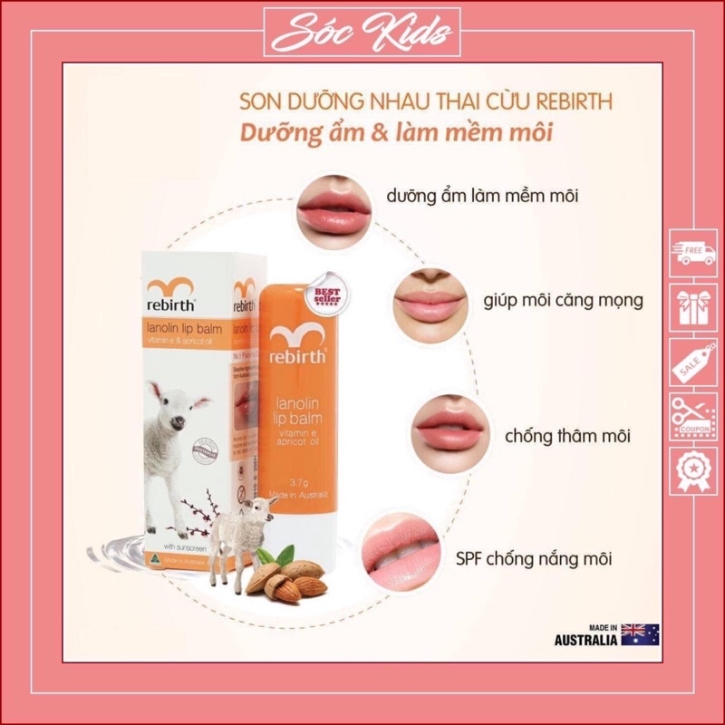 Son Dưỡng Môi Nhau Thai Cừu Rebirth Lanolin