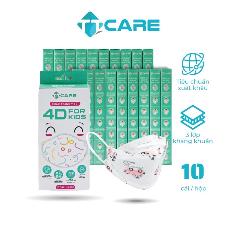 Túi 10 Cái Khẩu Trang Cho Bé 4D KF94 Hoạ Tiết Bé từ (3-15 tuổi)