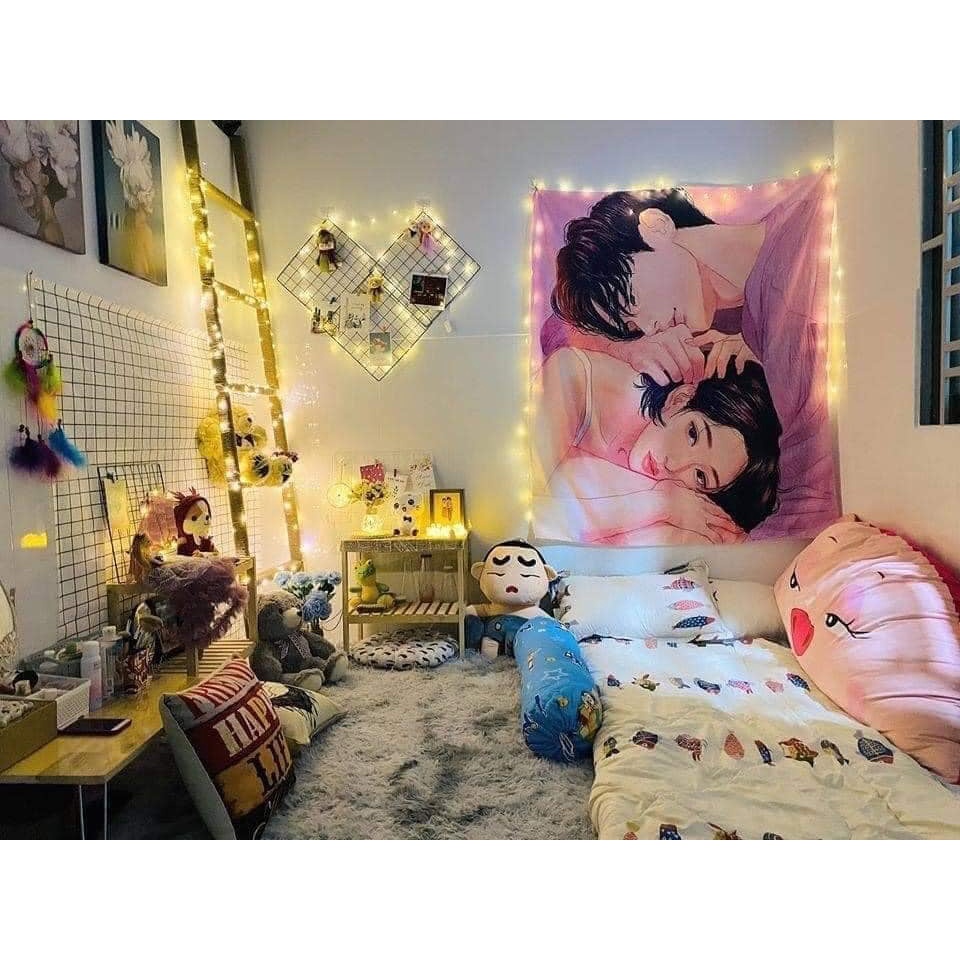 Tranh Vải Decor Tình Yêu Chất Liệu Lụa Cao Cấp - Tặng Kèm Đèn Led