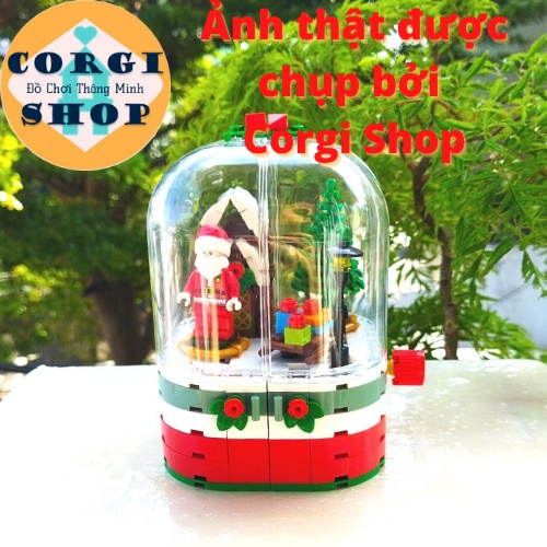 Lego GIáng Sinh Ông Già Noel, Đèn Phát Sáng, Đồ Chơi Mô Hình Trưng Bày, kích thước: lớn 33x7x31cm, nhỏ 12x9x7cm