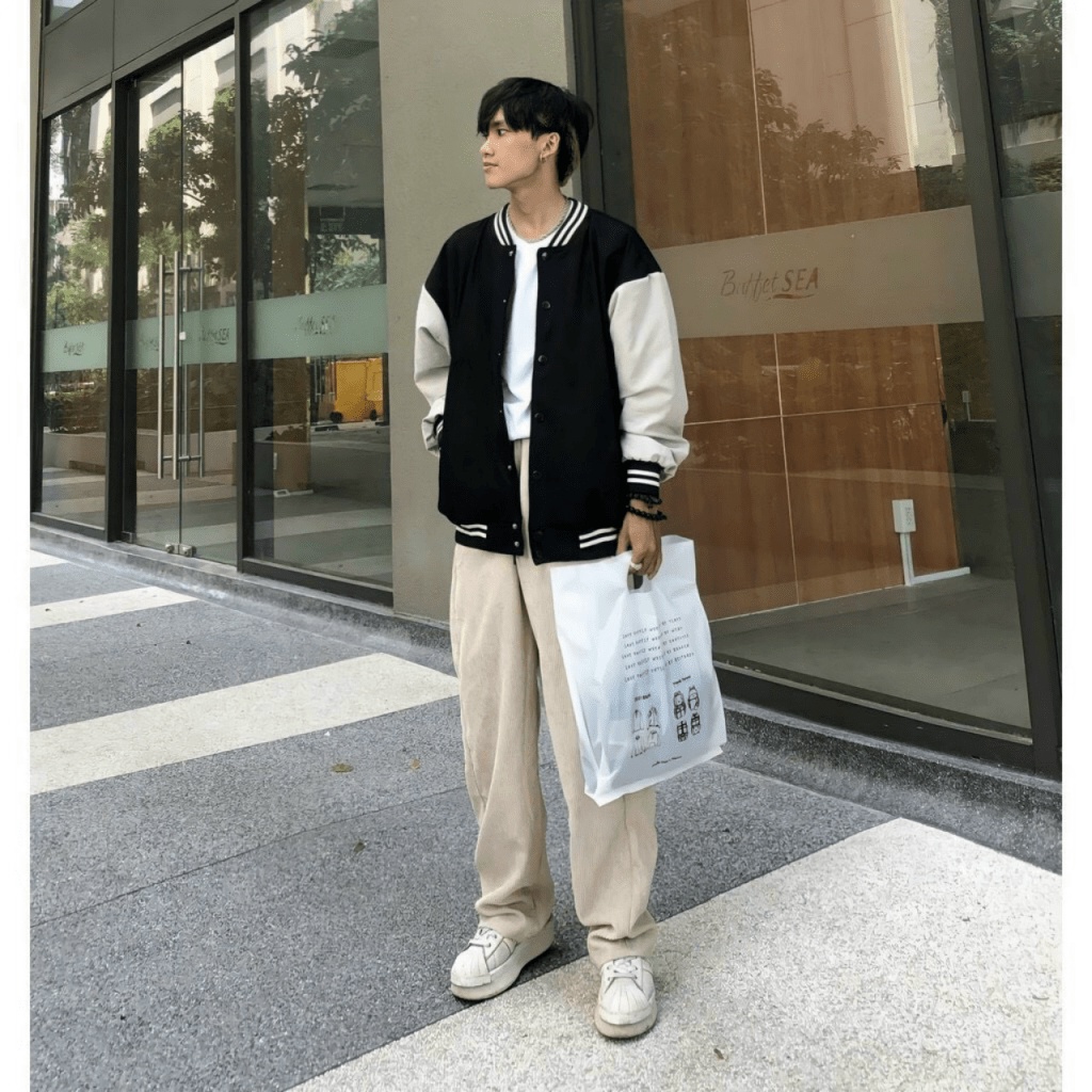 Áo Khoác Bomber Nam Chất Nhung Tăm Trơn Phối Viền Cổ Tay Trắng Form Rộng Che Nắng Tốt Mặc Đẹp Thoải Mái [NEW UNISEX]