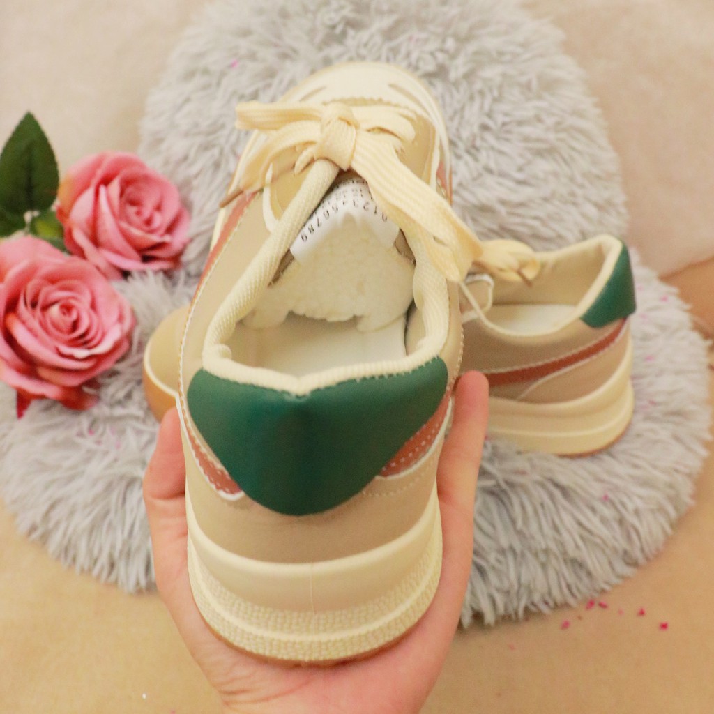 Giày Thể Thao Nữ đế bằng cao phong cách RETRO ulzzang nâu bằng vải canvas bata mới hot đẹp cá tính đi học xinh