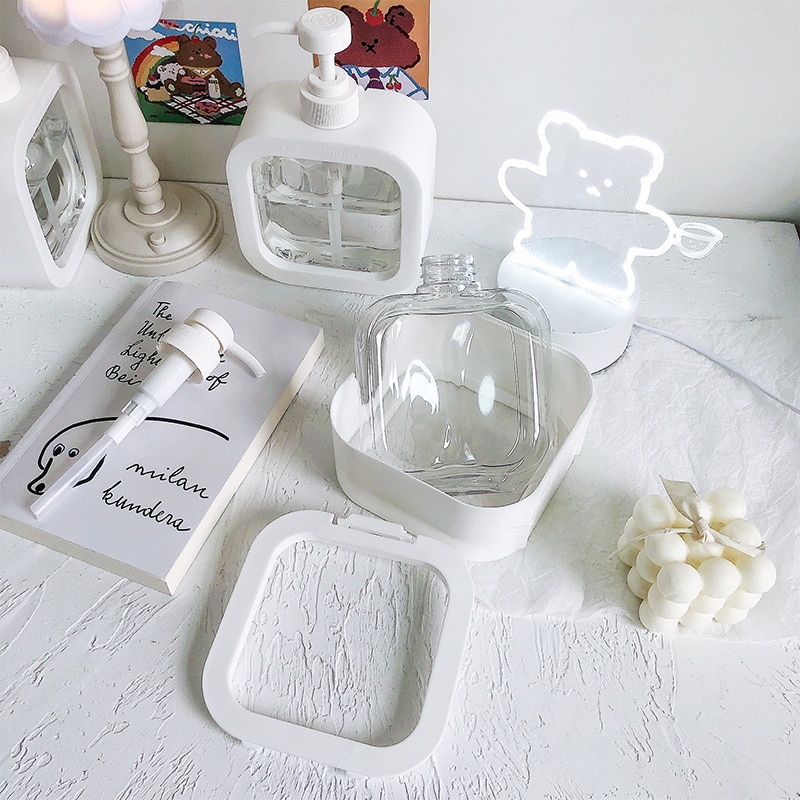 Chai Đựng Nước Rửa Tay Màu Trắng Sữa Dung Tích Lớn 500ML Kèm Nhãn Dán Dễ Thương