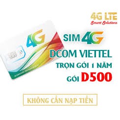 Sim data Viettel (D500),vào mạng miễn phí 12 tháng không cần nạp tiền,Không tốn phí gia hạn