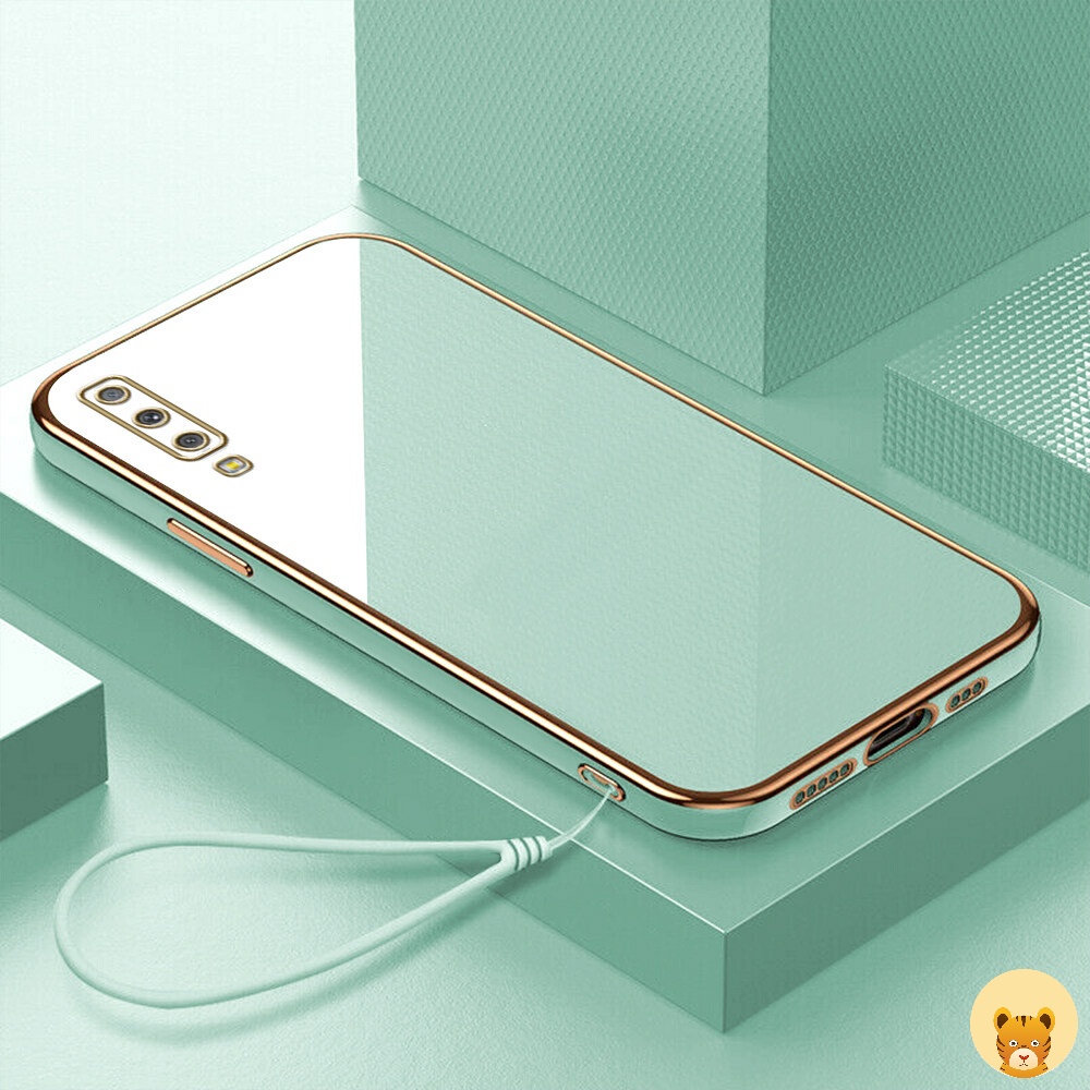 Ốp Điện Thoại Dẻo Mạ Màu Họa Tiết Sang Trọng Kèm Dây Đeo Cho Samsung A7 2018 A750
