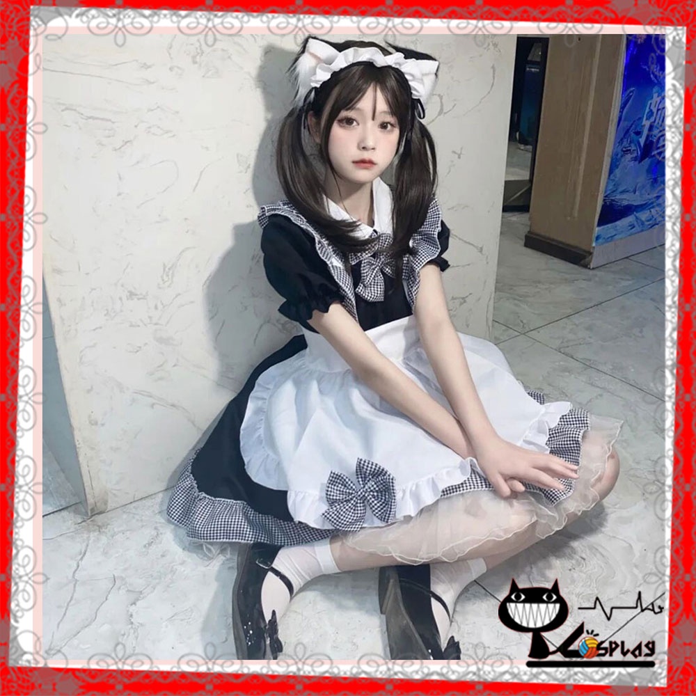 [O] Maid cosplay - Đầm hóa trang hầu gái họa tiết phối kẻ caro người giúp việc dễ thương [Miu Cosplay] | WebRaoVat - webraovat.net.vn