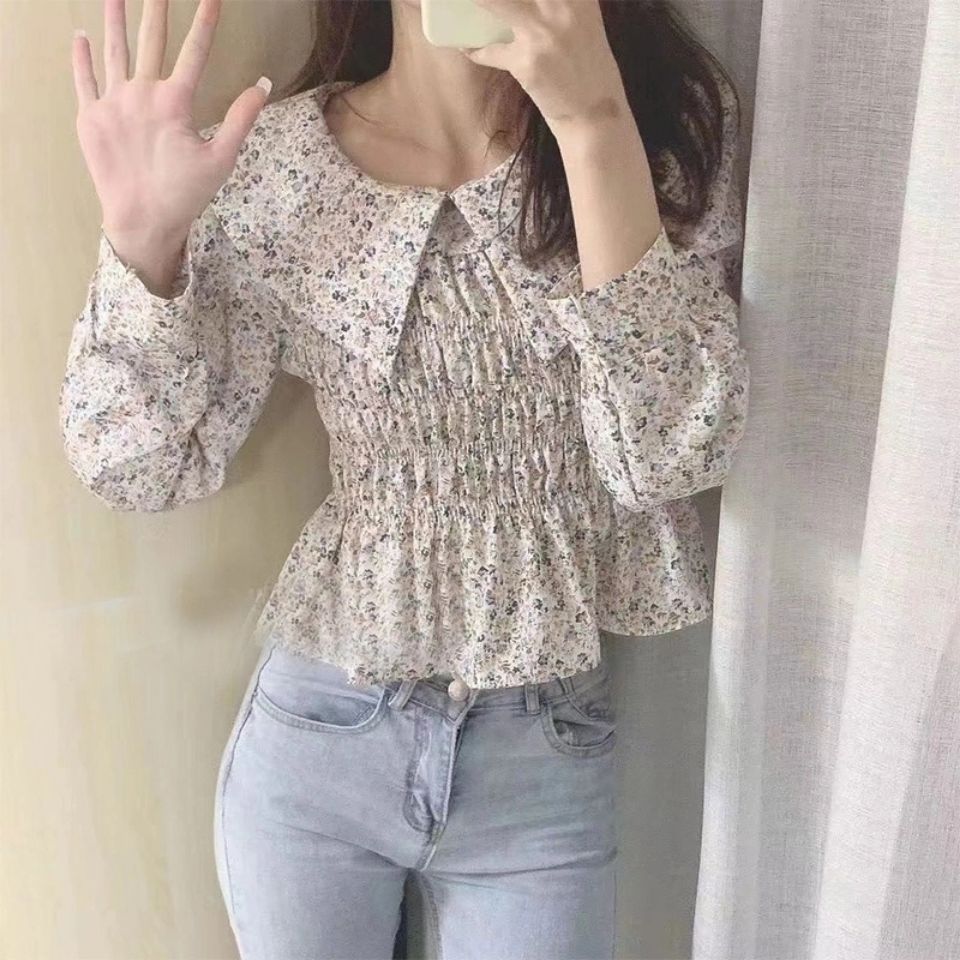 Áo Sơ Mi Chiffon Tay Dài Cổ Búp Bê In Hoa Phong Cách Hàn Quốc Hàng Mới Dành Cho Bạn Nữ 2021