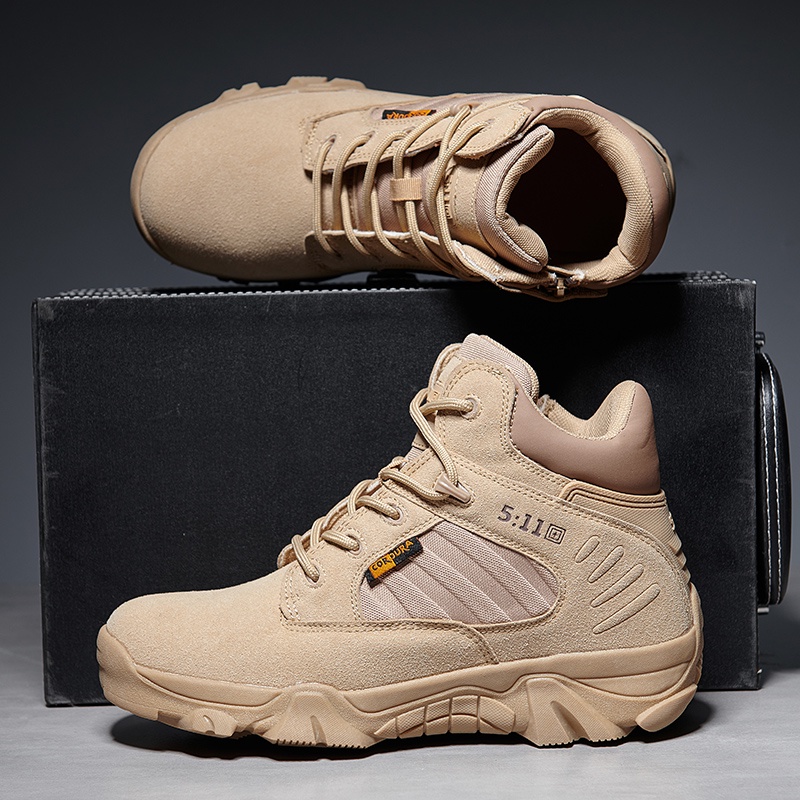 Giày Bốt Cổ Cao Siêu Nhẹ Thoáng Khí Chống Thấm Nước Size 39-46 Phong Cách Quân Đội