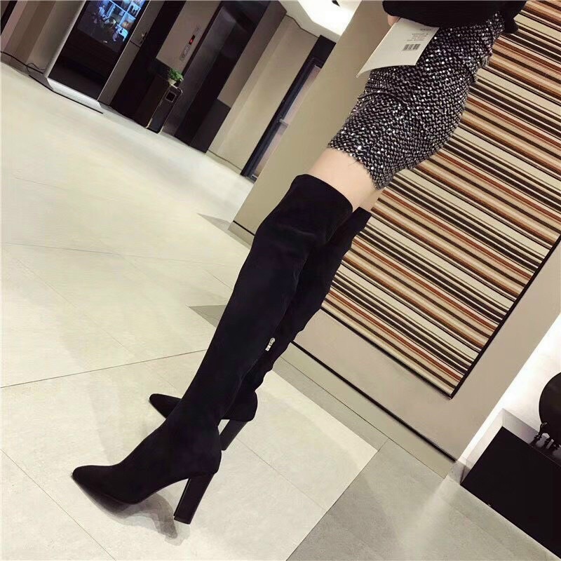 Boot đùi da lộn  gót vuông
