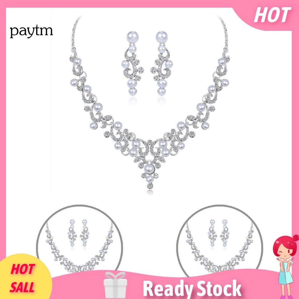 Bộ Vòng cổ + Bông Tai Bằng Hợp Kim Đính Ngọc Trai Nhân Tạo Thời Trang Cho Nữ